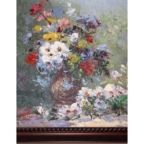 Framed Oil Painting of Colorful Floral Bouquet by Rogers 12"x9" - Picture 10 of 10